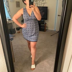 Max Edition Geometric Blue White Sleeveless Dress